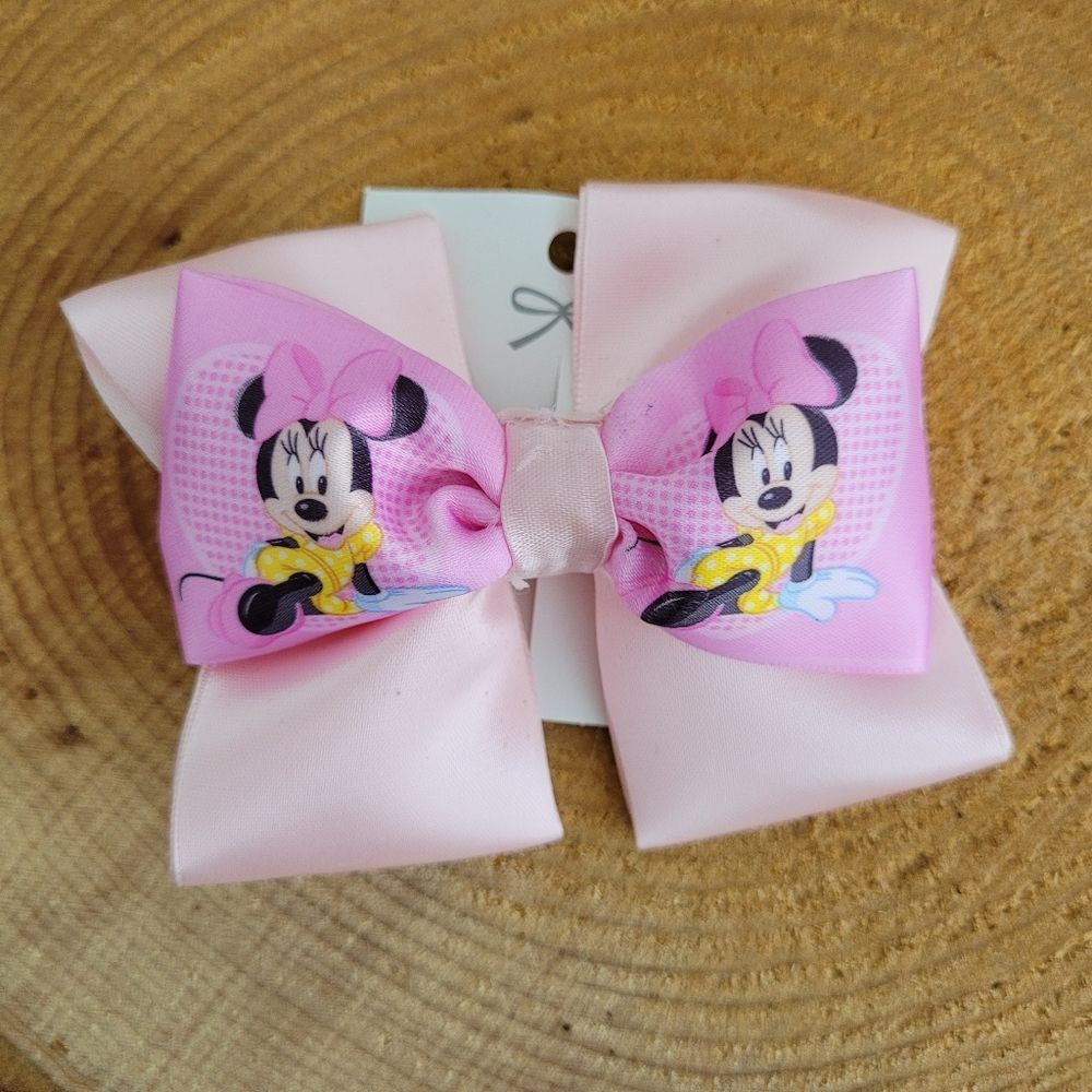 Handmade SatinPink Ribbon Minnie Mouse Hair Bow Clip